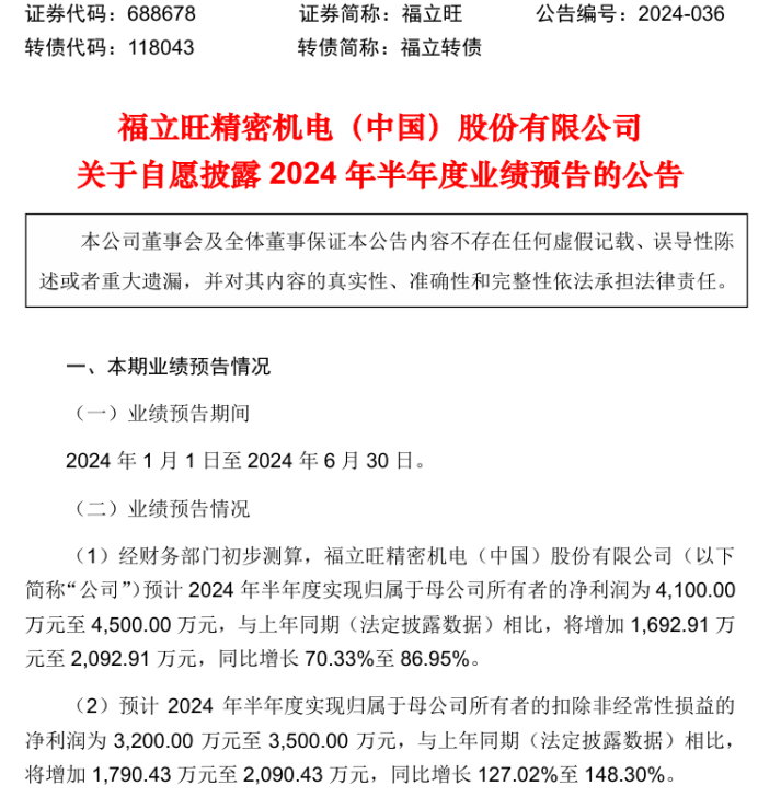 Pg电子游戏平台：福立旺2024年上半年预计净利4100万-4500万3C精密金属零部件收入增长